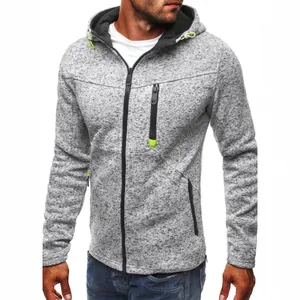 Men's sports casual jacquard hoodie jacket with fleece lining and green accents