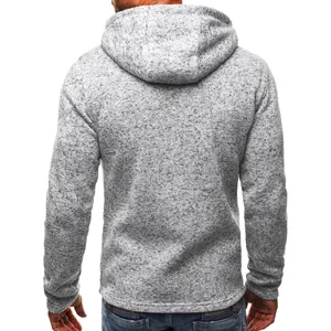Detailed back view of a men's sports casual grey fleece textured hooded jacket sweater
