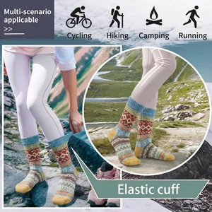 Vintage ethnic pattern thick thermal crew socks for women, ideal for outdoor hiking and camping