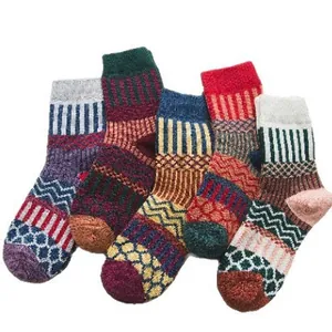 Vintage ethnic style winter warm thick knit mid-calf socks for women in multiple patterns