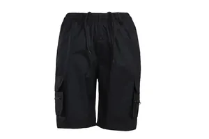 Men's casual black cargo shorts with multi-pockets and elastic drawstring waist