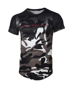 T-shirt à manches courtes camouflage pour hommes avec imprimé rouge sur le buste