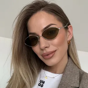 Vintage Oval Sunglasses Metal Frame Retro Fashion Tinted Lens Eyewear UV Protection For Women Men