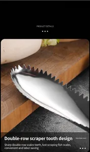 Close-up of double-row serrated teeth on a stainless steel fish scale scraper