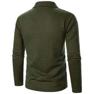 Back view of men's olive green waffle knit casual jacket with a stylish lapel collar