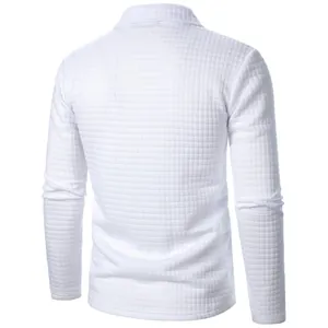 Back view of men's white waffle knit jacket showing intricate 3D grid texture details.