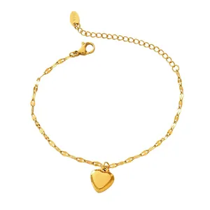Elegant 18K gold plated titanium steel bracelet featuring a minimalist heart pendant