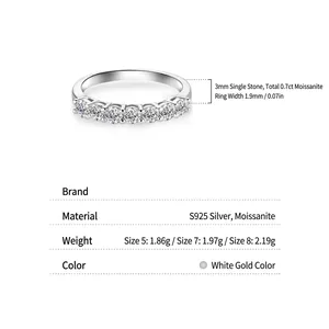 Elegant 925 sterling silver D-color moissanite seven-stone stackable ring for women
