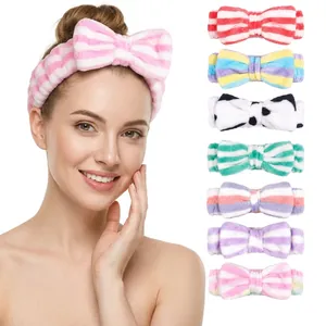 Coral fleece bow headband set for face washing and SPA, multi-color soft elastic bands