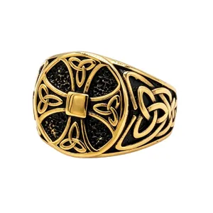 Anello croce vichinga vintage in acciaio al titanio da uomo con nodi celtici