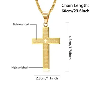 Gravierte goldene Edelstahl-Kreuz-Halskette mit Bibelvers für Herren, 60 cm lange Kette