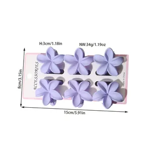 Six pieces set of purple frangipani flower hair claw clips with specific dimensions and weight