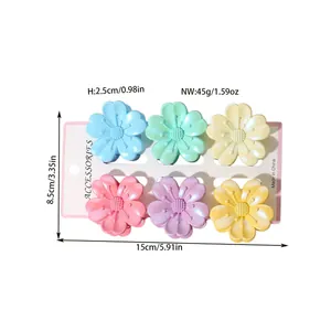 Detailed view of colorful flower hair claw clips set with size and weight measurements