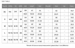 Detailed size chart for sexy slim U-neck color-block short sleeve T-shirt