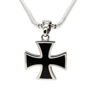 Retro black Iron Cross pendant necklace crafted in durable titanium steel for men
