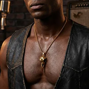 Men's gold titanium steel raven bird head skull pendant necklace with rock style