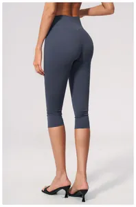 Detailed back view of these brushed high-waisted yoga cropped leggings for women