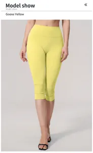 Soft pale yellow high waisted brushed yoga capri pants with a slim fit for women