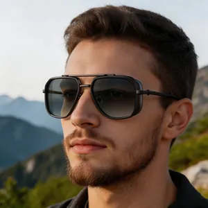 Lunettes de soleil carrées punk vintage pour hommes avec double pont et verres dégradés