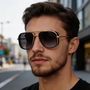 Lunettes De Soleil Carrées Rétro Punk Pour Hommes Protection UV400 Double Pont Monture En Métal Mode Voyage