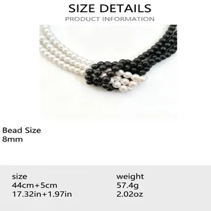 Detailed specs for the knotted multi-strand faux pearl choker necklace in 8mm