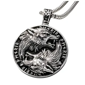 Vintage Viking double wolf head pendant necklace made of high-quality titanium steel