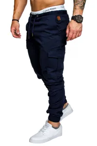 Dunkelblaue Herren Cargo-Jogginghose mit elastischem Kordelzug und taktischen Taschen