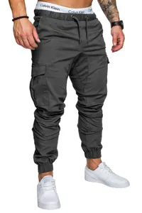 Herren Premium Cargo-Jogginghose in Dunkelgrau mit Kordelzug und gerippten Knöchelbündchen