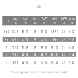 Guide des tailles pour ensemble caraco sexy et mini jupe moulante en cm et kg