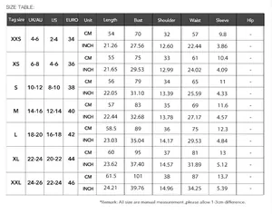 Detailed women's T-shirt size chart with measurements in CM and INCH