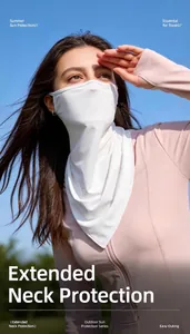 Breathable white ice silk sun protection neck gaiter with extended protection for cycling