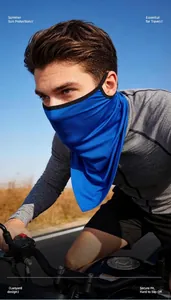 Blue ice silk cycling face mask with ear-loop design for secure outdoor sun protection