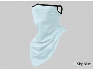 Sky blue breathable ice silk cycling face mask with ear loops for sun protection