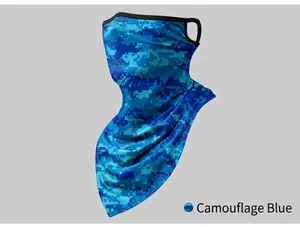 Blue digital camouflage cycling face mask with ear loops for outdoor sun protection