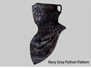 Detailed view of the navy python camo pattern on a breathable Lycra ice silk cycling face mask