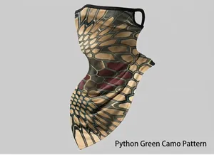 Close-up of breathable ice silk cycling face mask with green python camo pattern