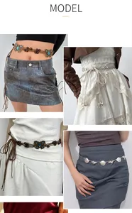 Detailed collage of Bohemian retro hand-woven waist chains with charms and beads