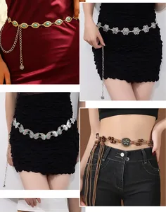 Bohemian retro waist chain belt with tassel and butterfly flower motifs for dresses.