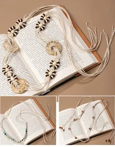 Handmade bohemian retro woven tassel waist chain with ethnic wooden beads for dresses