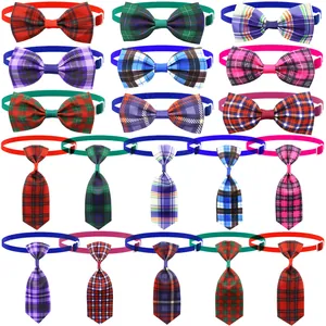 Adjustable Pet Bow Tie Plaid Striped Necktie British Style For Cats Small Dogs Formal Party Costume Accessory