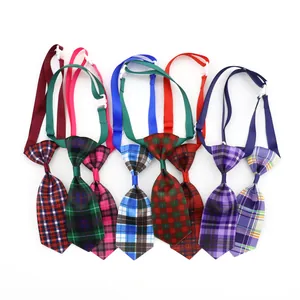 Adjustable plaid and striped pet neckties set for small dogs and cats, colorful design.