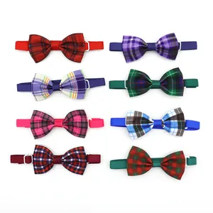 Assorted plaid pattern pet bow ties for dogs and cats with adjustable neck collars