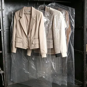 Transparent plastic garment dust cover bags for hanging suits and coats in closet