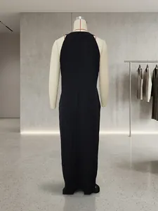 Detailed back view of a minimalist black sleeveless cotton linen maxi dress for women.