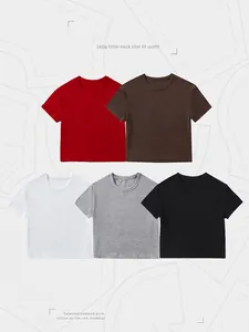 Women's 260g heavyweight cotton slim fit cropped short sleeve T-shirt 5-color set
