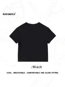 Premium women's black slim-fit cropped T-shirt featuring breathable and stretchy fabric