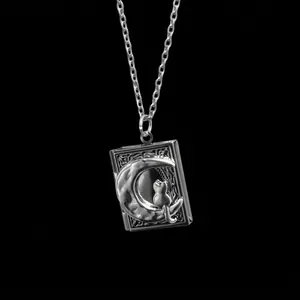 Retro Antiek Zilveren Boek Medaillon Halsketting Maan Kat Patroon Roestvrijstalen Ketting Fotolijst Hanger Verjaardagscadeau Sieraden