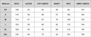 Comprehensive size chart for elegant irregular pleated dress with belt in centimeters