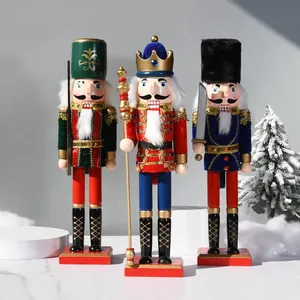 Set of three traditional 38cm wooden nutcracker figurines for festive Christmas home decor