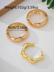 Detailed view of the 3-piece gold bangle set with 6cm diameter and 102g weight display.